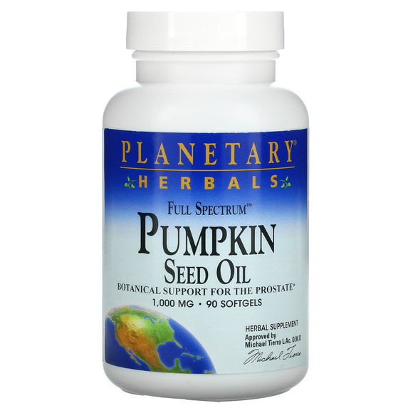 Planetary Herbals, Pumpkin Seed Oil, Full Spectrum 1000 mg, 90 Softgels - 021078104223 | Hilife Vitamins
