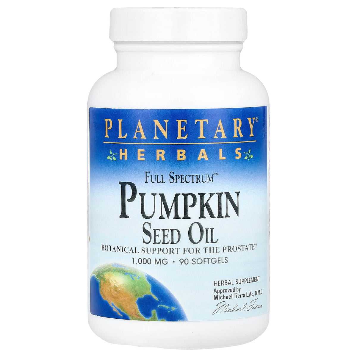 Planetary Herbals, Pumpkin Seed Oil, Full Spectrum 1000 mg, 90 Softgels UPC 021078104223 | Hilife Vitamins