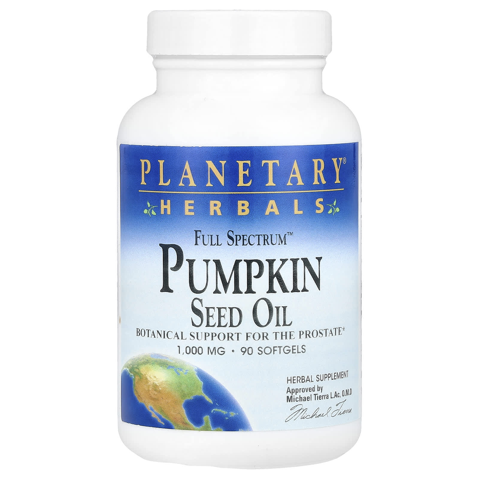 Planetary Herbals, Pumpkin Seed Oil, Full Spectrum 1000 mg, 90 Softgels UPC 021078104223 | Hilife Vitamins
