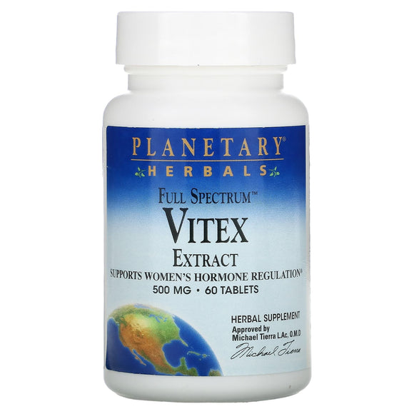 Planetary Herbals, Vitex Extract, Full Spectrum 500 mg, 60 Tablets - 021078104230 | Hilife Vitamins