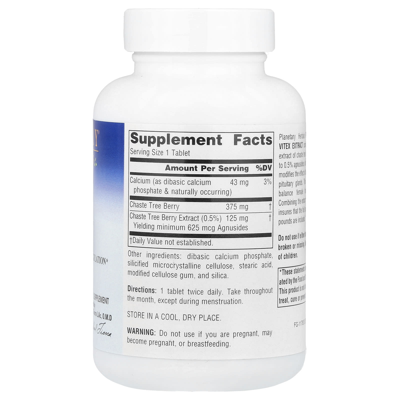Planetary Herbals, Vitex Extract, Full Spectrum™ 500 mg, 120 Tablets UPC 021078104247 | HiLife Vitamins