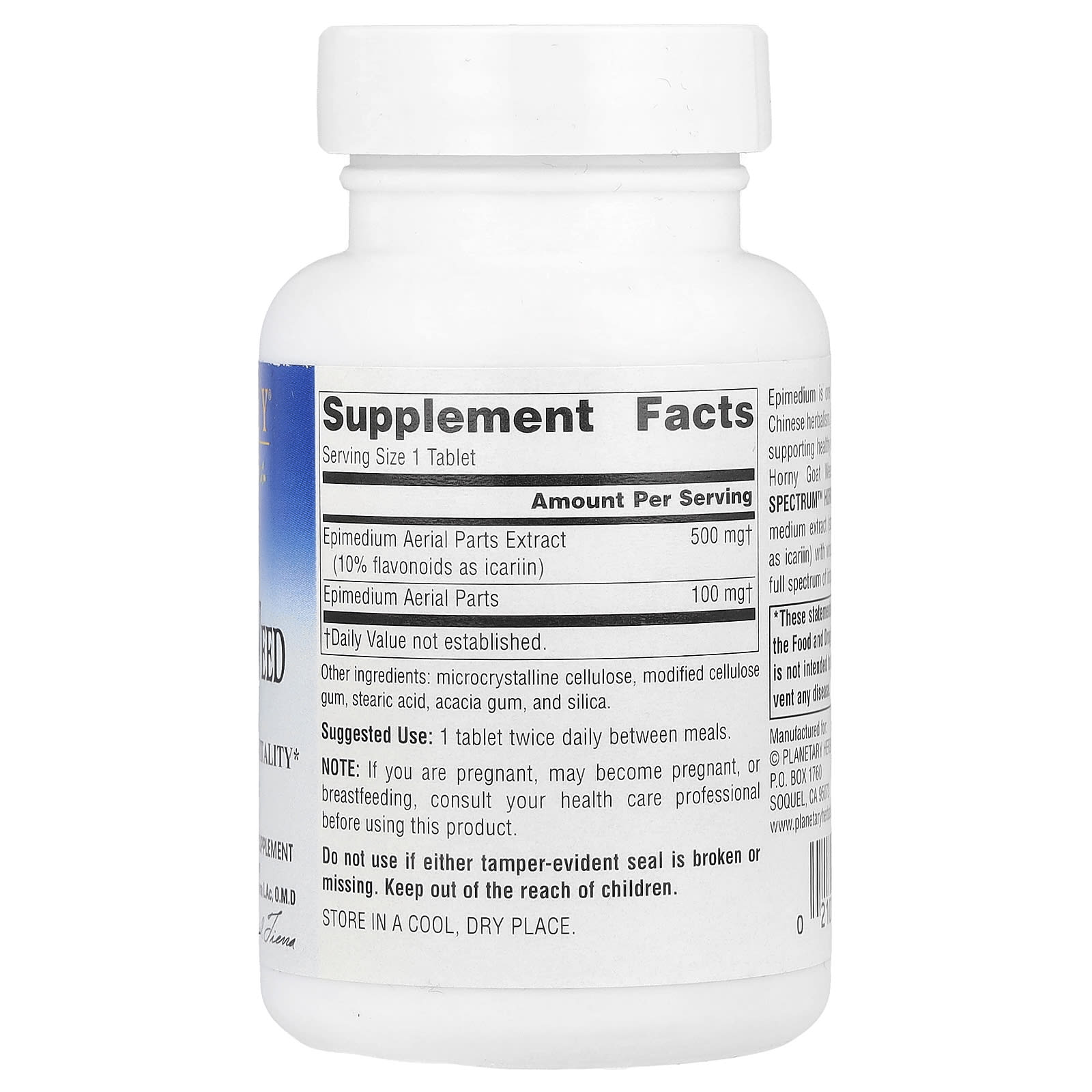 Planetary Herbals, Horny Goat Weed, Full Spectrum™ 600 mg, 90 Tablets UPC 021078104827 | HiLife Vitamins