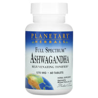 Planetary Herbals, Ashwagandha, Full Spectrum™ 570 mg, 60 Tablets UPC 021078105343 | Hilife Vitamins