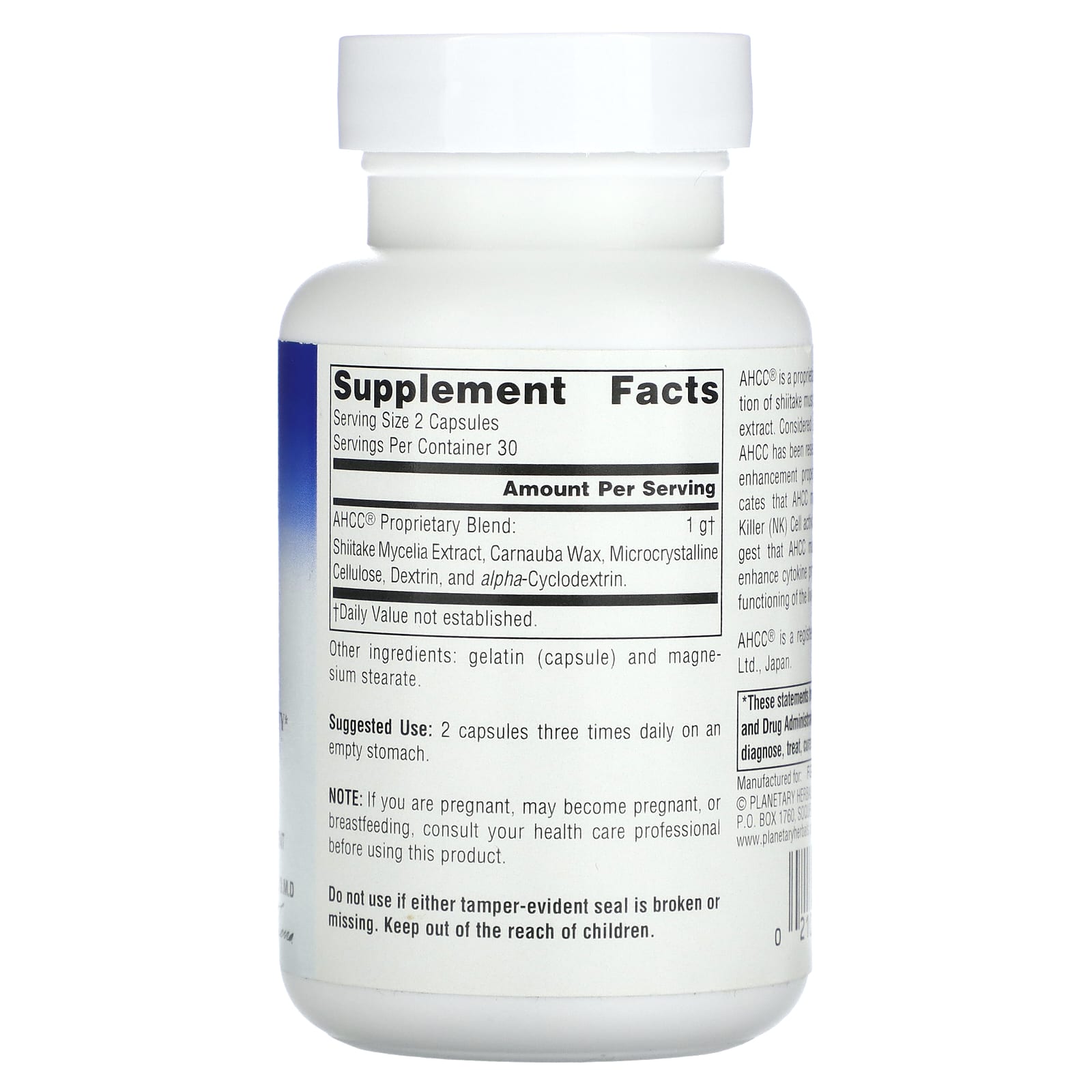 Planetary Herbals, Ahcc 500 mg, 60 Capsules UPC 021078106166 | HiLife Vitamins