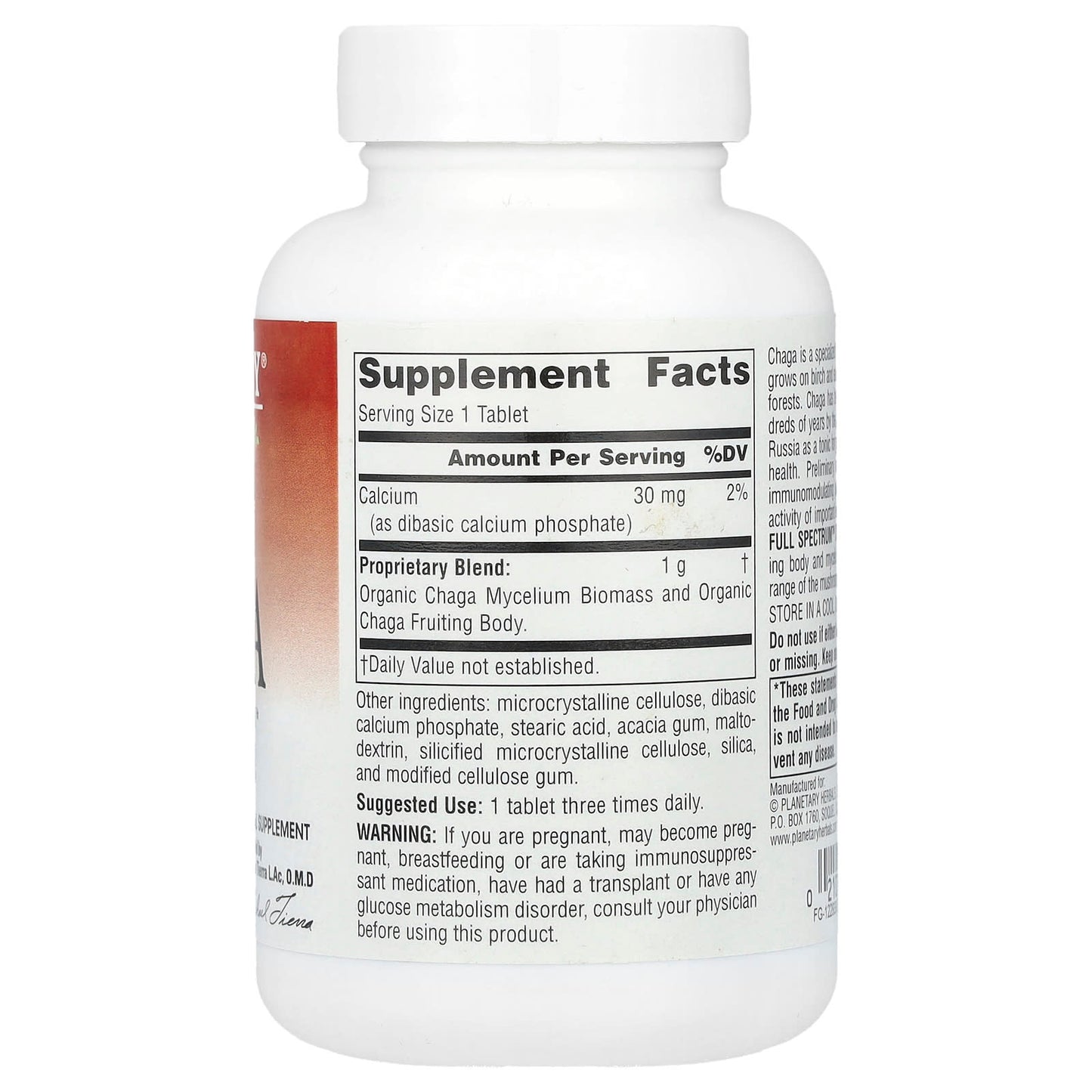 Planetary Herbals, Chaga, Full Spectrum™ 1000 mg, 60 Tablets UPC 021078106661 | Hilife Vitamins