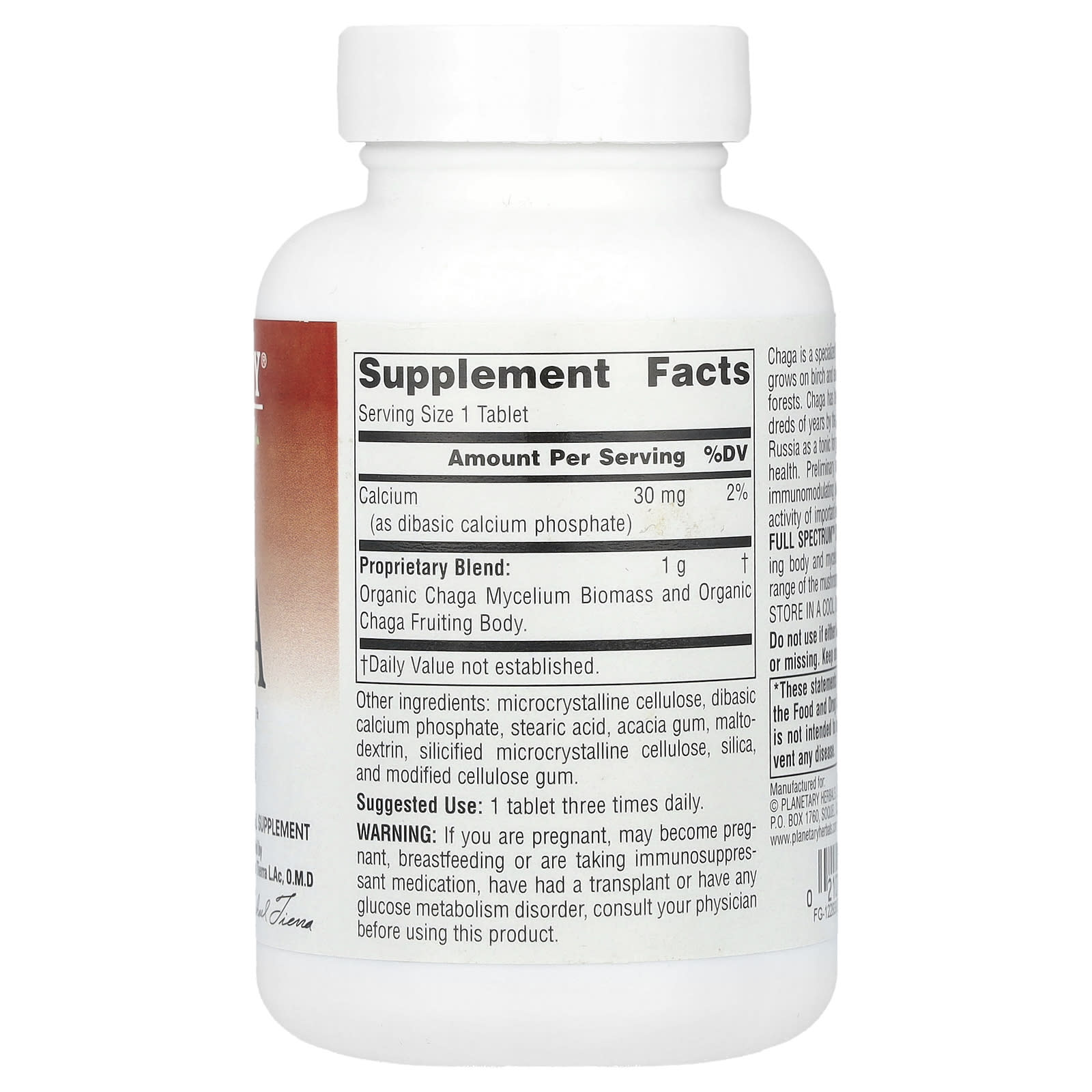 Planetary Herbals, Chaga, Full Spectrum™ 1000 mg, 60 Tablets UPC 021078106661 | Hilife Vitamins