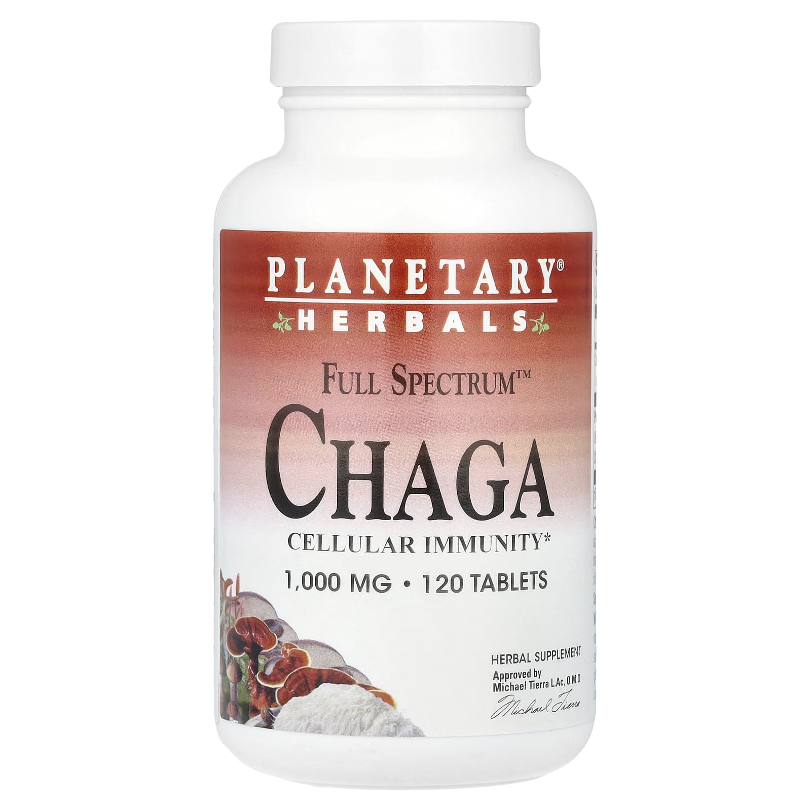 Planetary Herbals, Chaga, Full Spectrum 1000 mg, 120 Tablets UPC 021078106678 | HiLife Vitamins