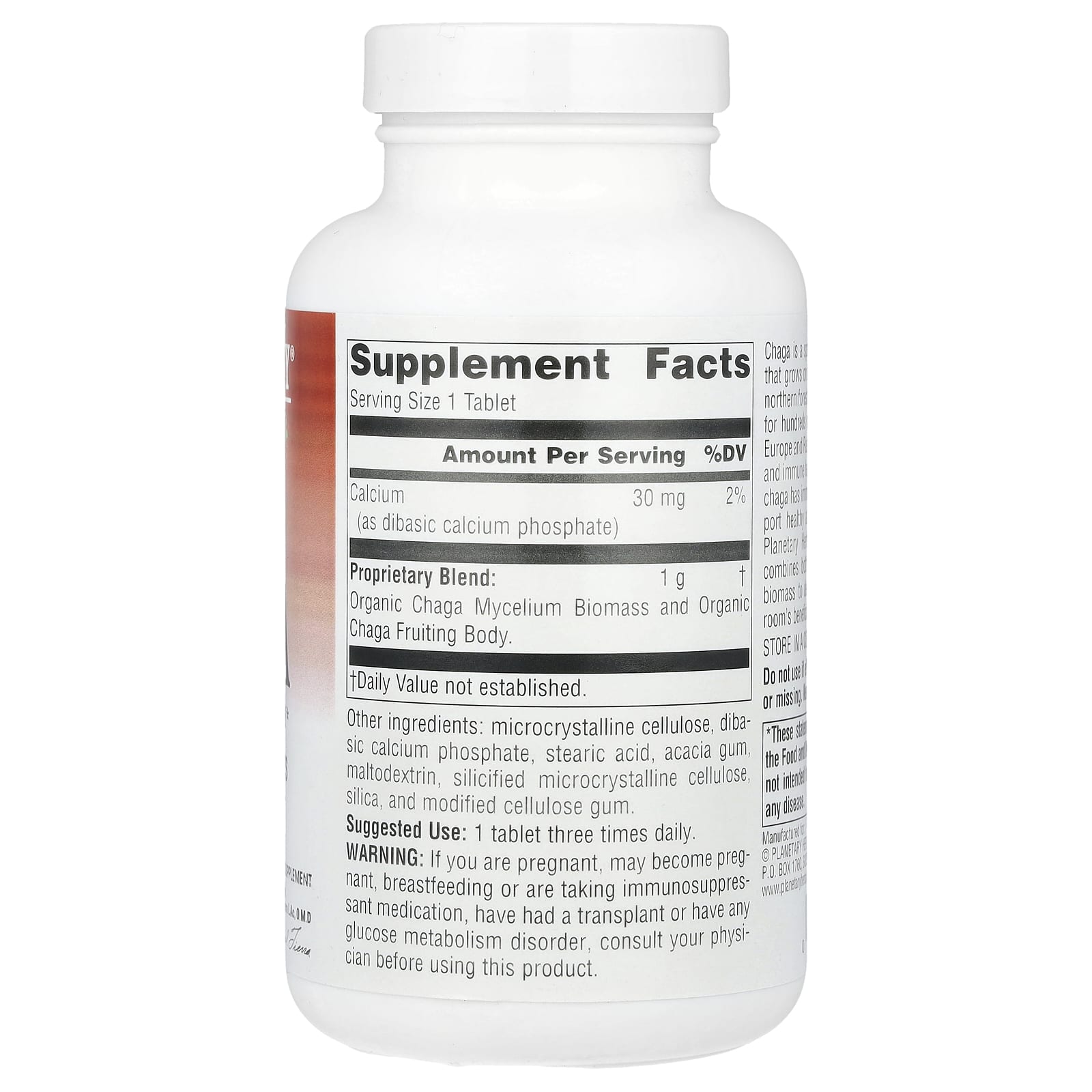 Planetary Herbals, Chaga, Full Spectrum 1000 mg, 120 Tablets UPC 021078106678 | HiLife Vitamins