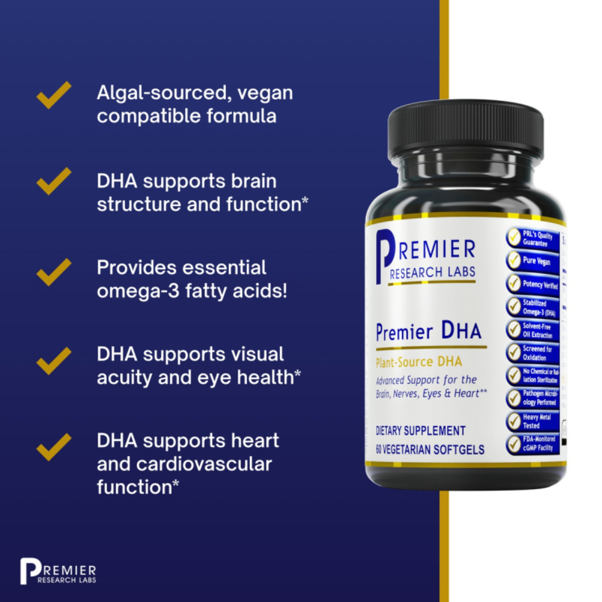 Premier Research Labs, Premier DHA, 60 Vegetarian Softgels UPC 807735001612 | Hilife Vitamins