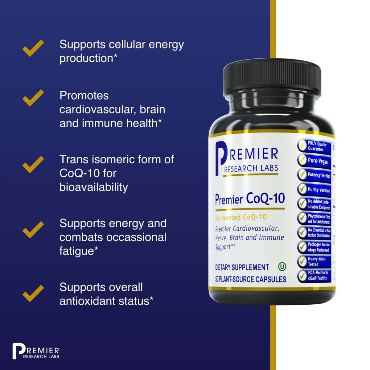 Premier Research Labs, Premier CoQ-10, 50 Plant-Source Capsules UPC 807735004620 | Hilife Vitamins