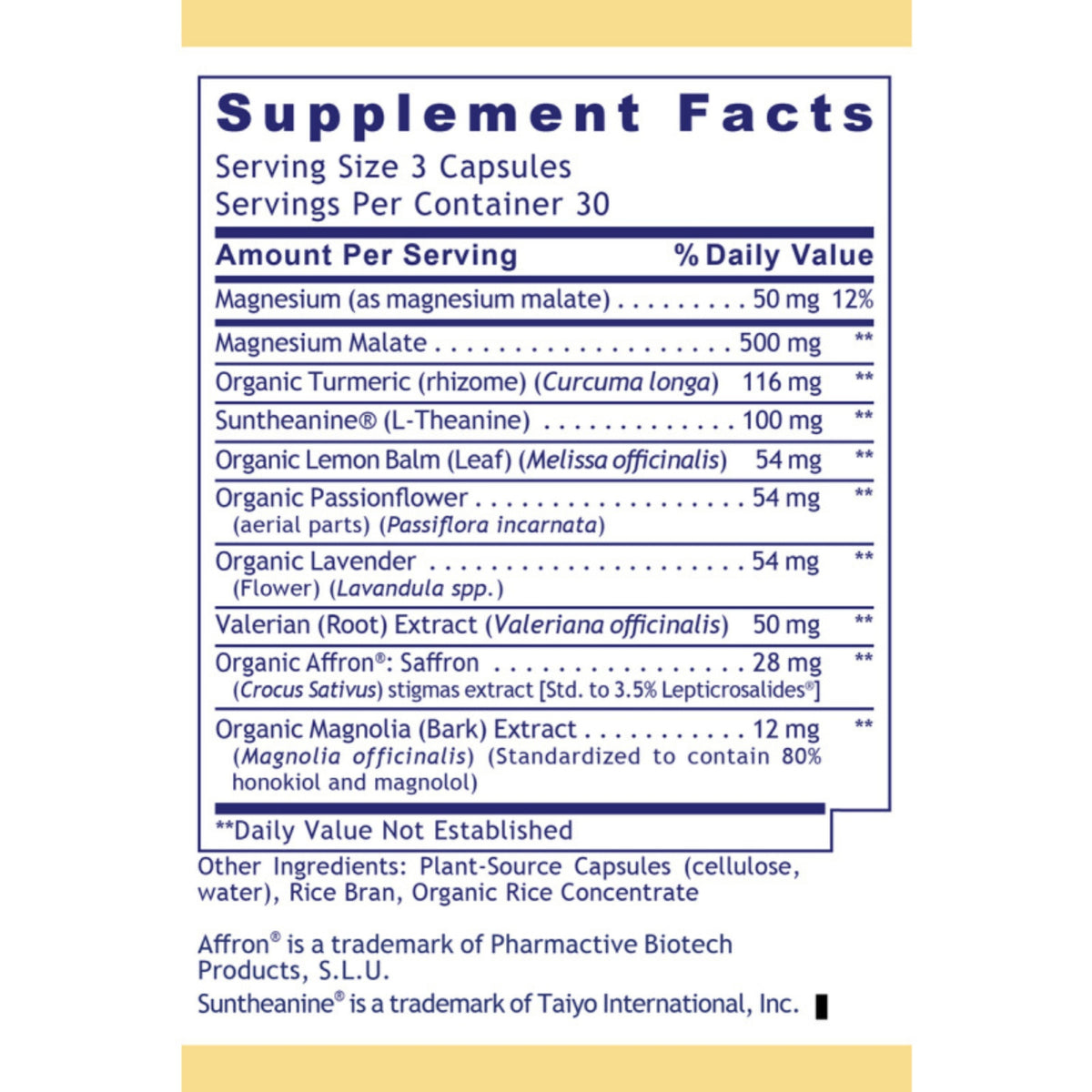 Premier Research Labs, Tranquinol, 90 Plant-Source Capsules UPC 807735004811 | Hilife Vitamins