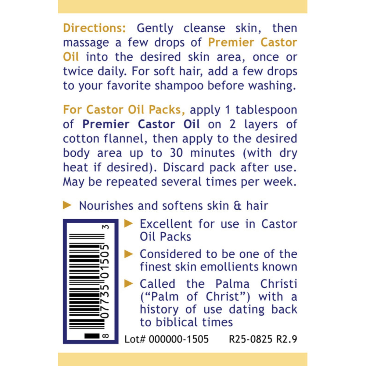 Premier Research Labs, Premier Organic Castor Oil, 8 FL OZ (237 mL) UPC 807735015053 | Hilife Vitamins