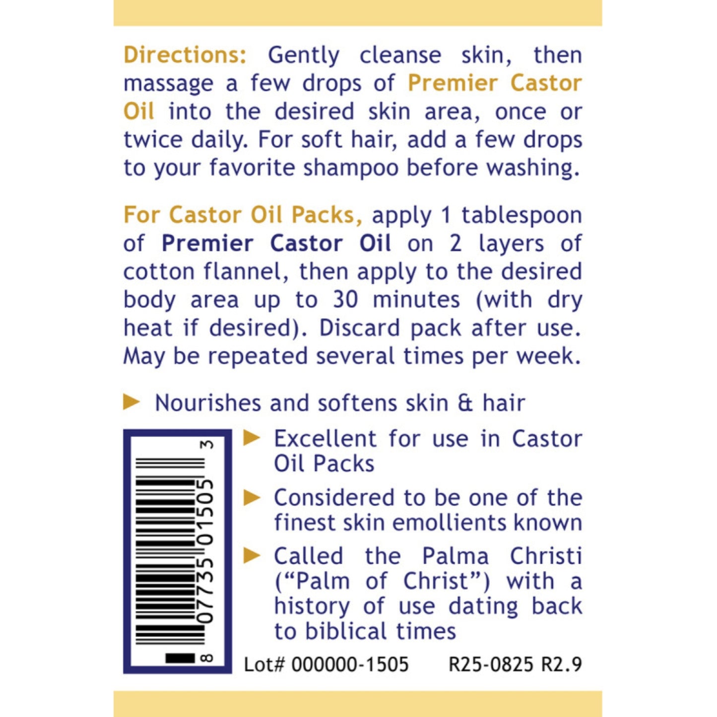Premier Research Labs, Premier Organic Castor Oil, 8 FL OZ (237 mL) UPC 807735015053 | Hilife Vitamins