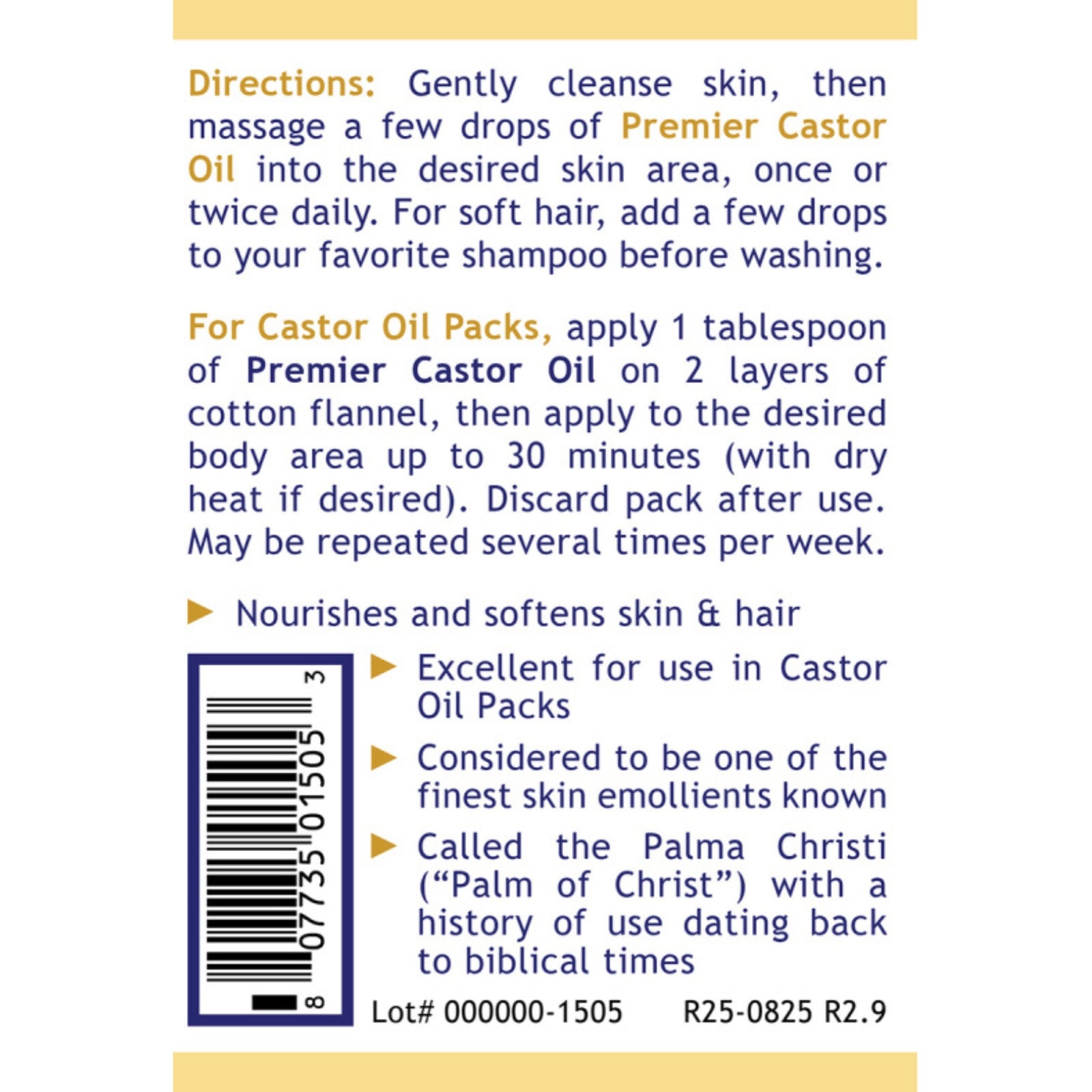 Premier Research Labs, Premier Organic Castor Oil, 8 FL OZ (237 mL) UPC 807735015053 | Hilife Vitamins
