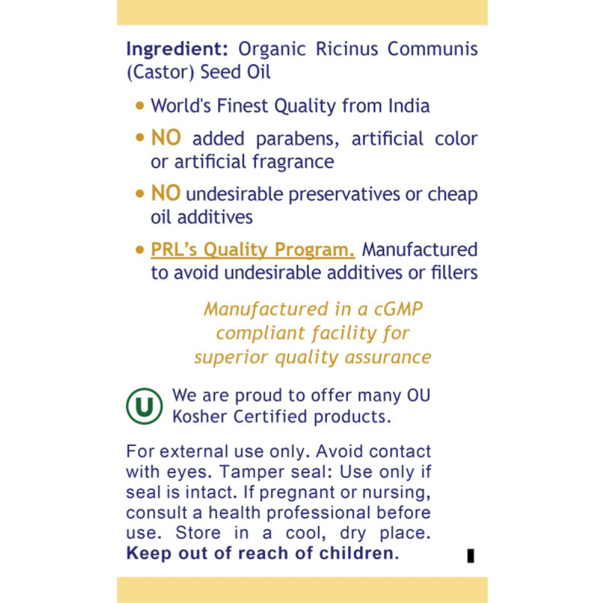Premier Research Labs, Premier Organic Castor Oil, 8 FL OZ (237 mL) UPC 807735015053 | Hilife Vitamins