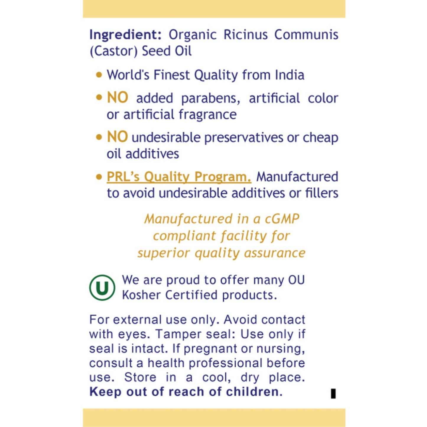 Premier Research Labs, Premier Organic Castor Oil, 8 FL OZ (237 mL) UPC 807735015053 | Hilife Vitamins