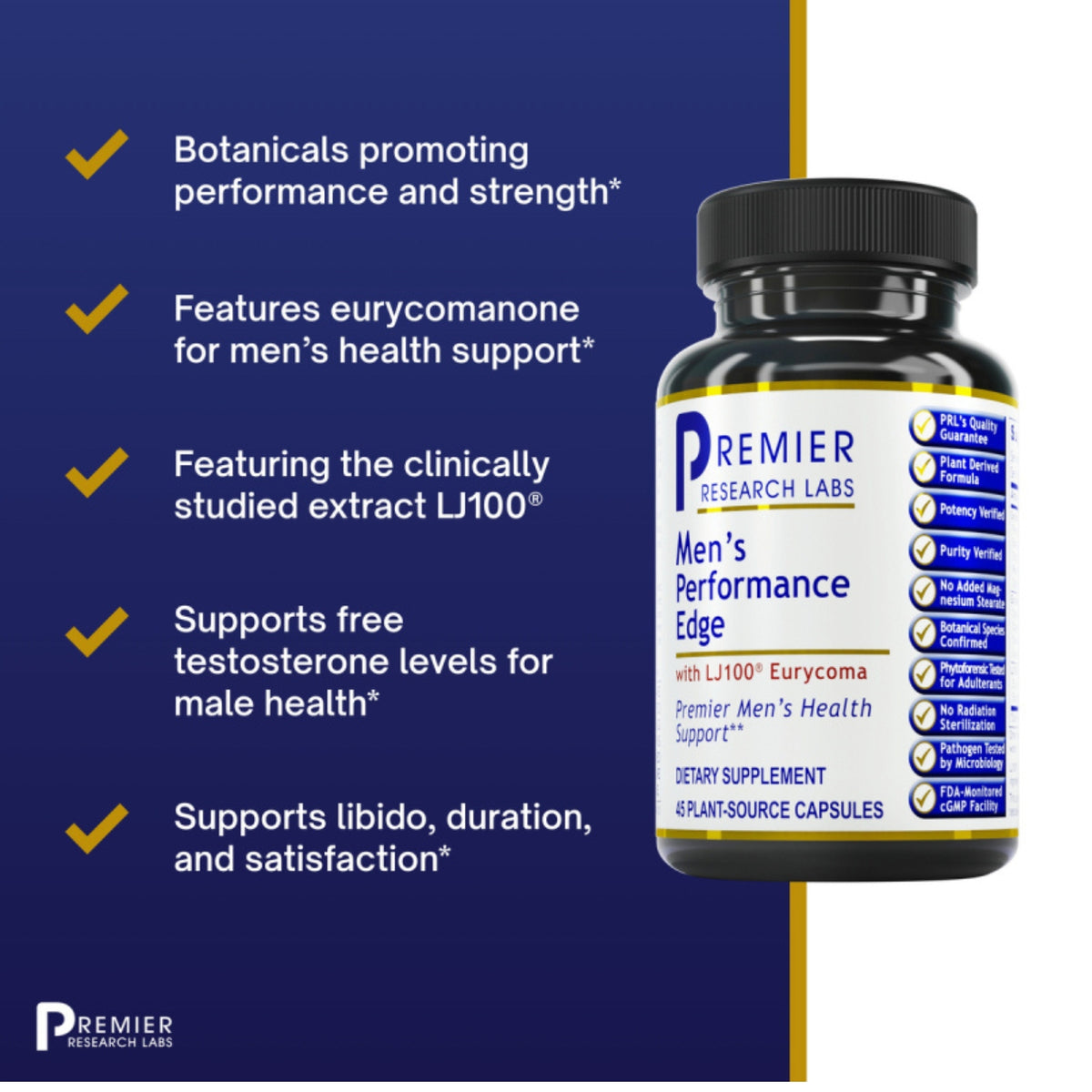 Premier Research Labs, Men's Performance Edge, 60 Plant-Source Capsules UPC 807735020910 | Hilife Vitamins
