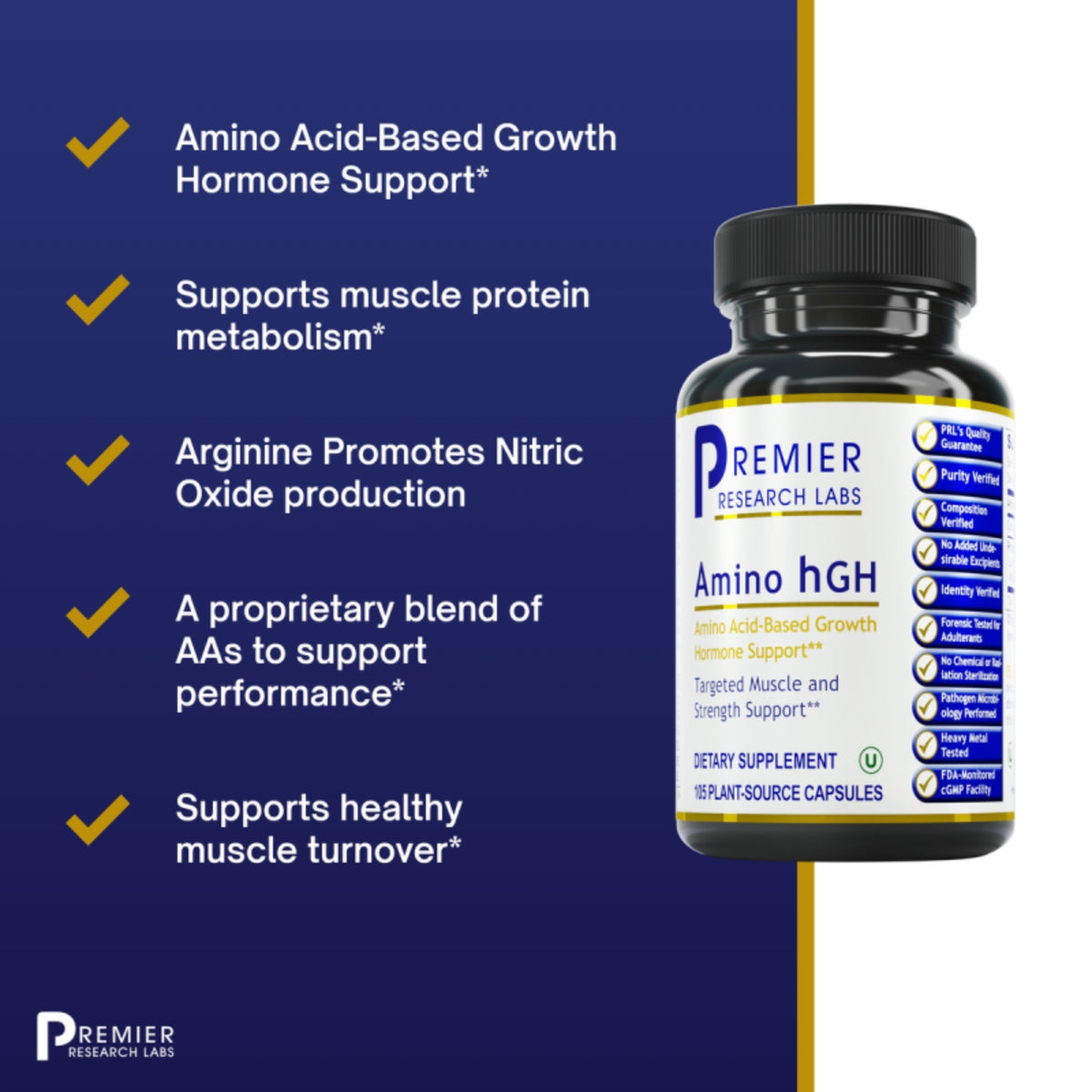 Premier Research Labs, Amino hGH, 105 Plant-Source Capsules UPC 807735020965 | Hilife Vitamins