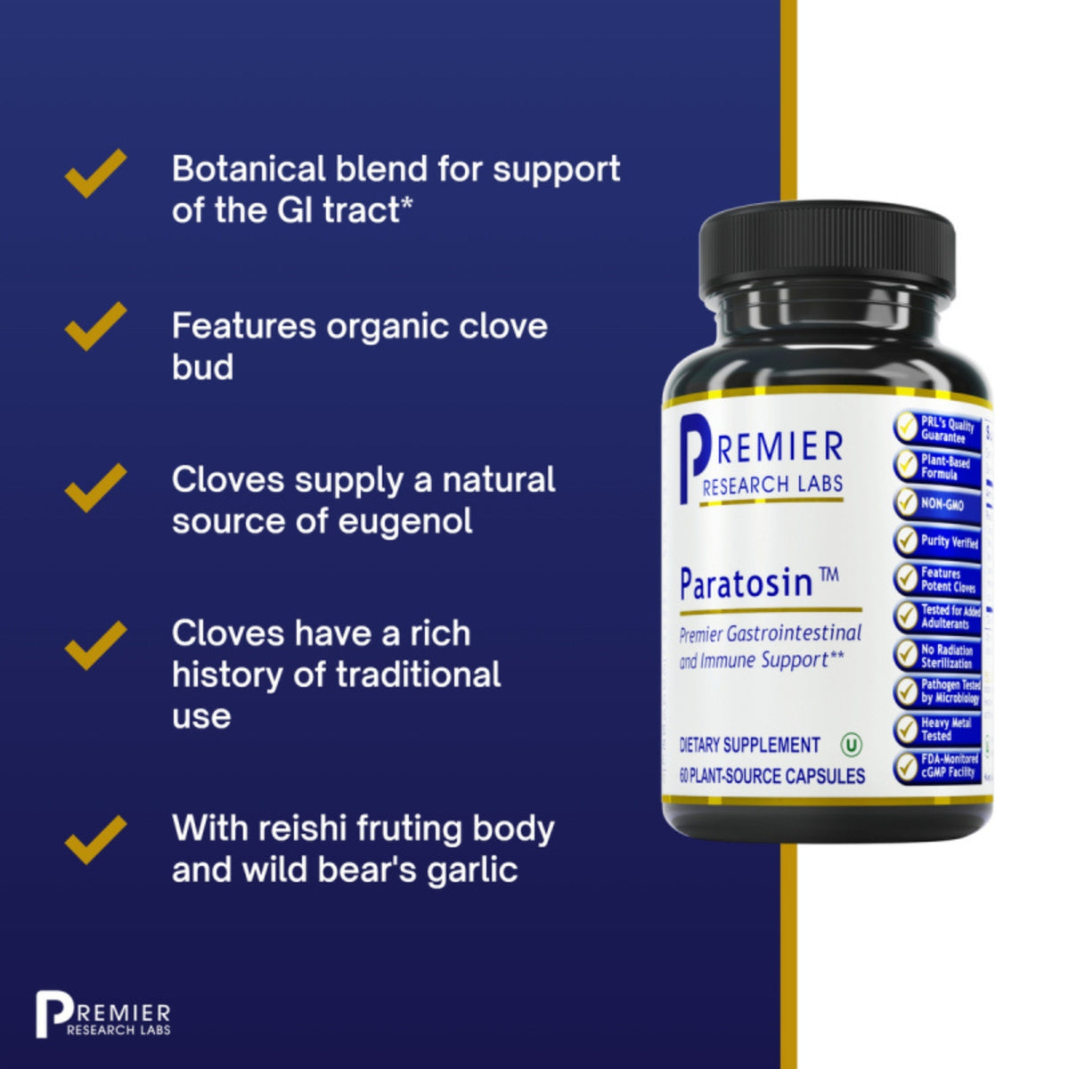 Premier Research Labs, Paratosin™, 90 Plant-Source Capsules UPC 807735021580 | Hilife Vitamins