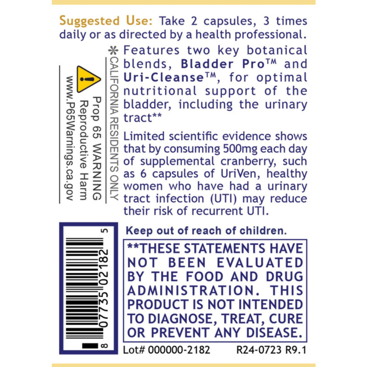 Premier Research Labs, UriVen™, 60 Plant-Source Capsules UPC 807735021825 | Hilife Vitamins