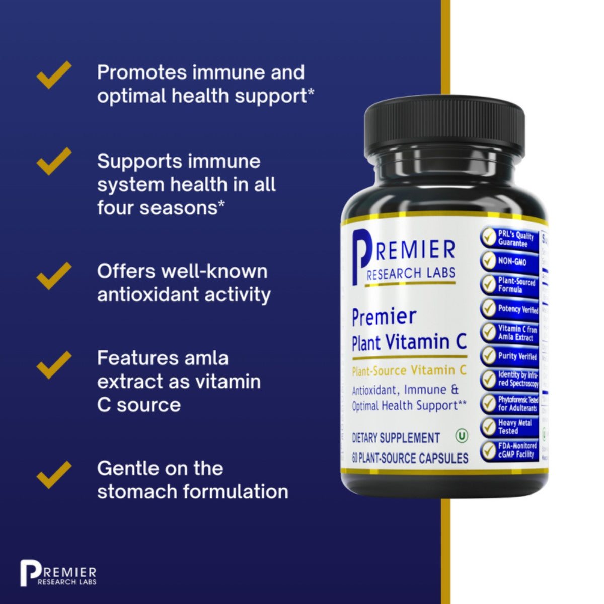 Premier Research Labs, Premier Plant Vitamin C, 60 Plant-Source Capsules UPC 807735023003 | Hilife Vitamins