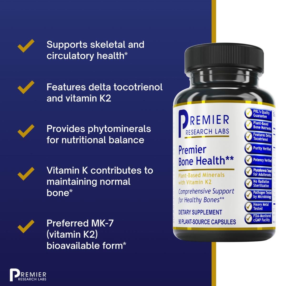 Premier Research Labs, Premier Bone Health, 90 Plant-Source Capsules UPC 807735023676 | Hilife Vitamins