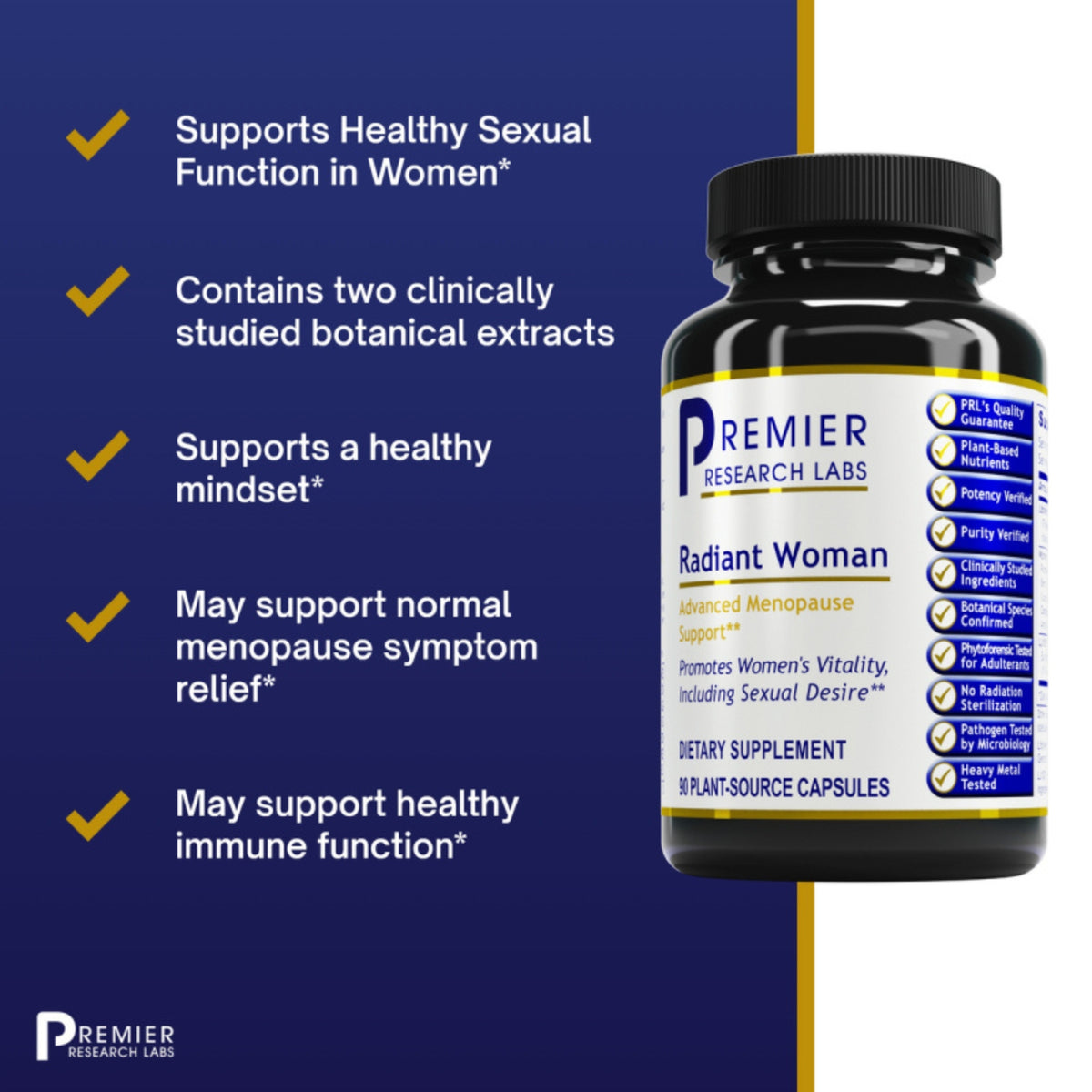 Premier Research Labs, Radiant Woman, 90 Plant-Source Capsules UPC 807735024062 | Hilife Vitamins