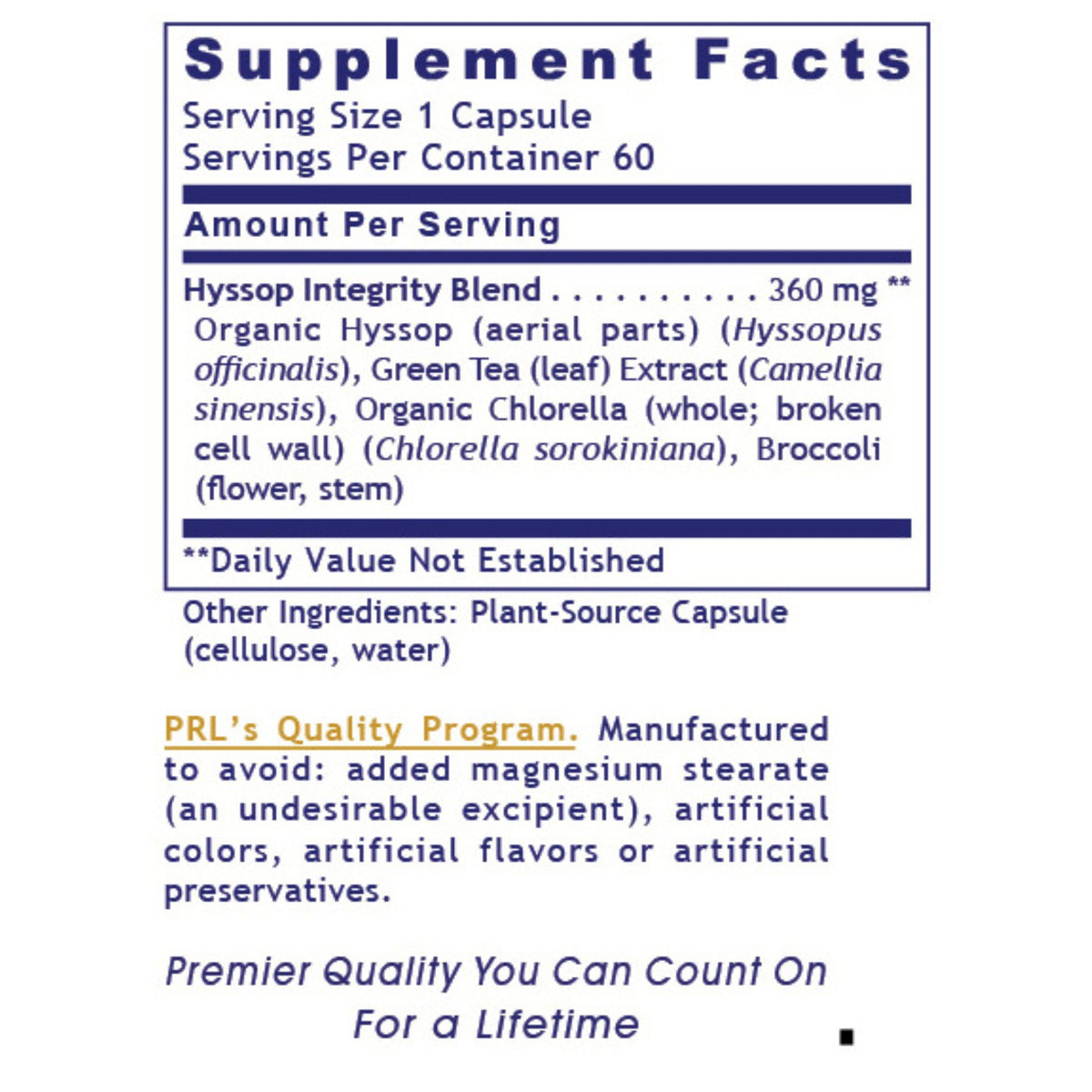 Premier Research Labs, Hyssinol™, 60 Plant-Source Capsules UPC 807735024475 | Hilife Vitamins