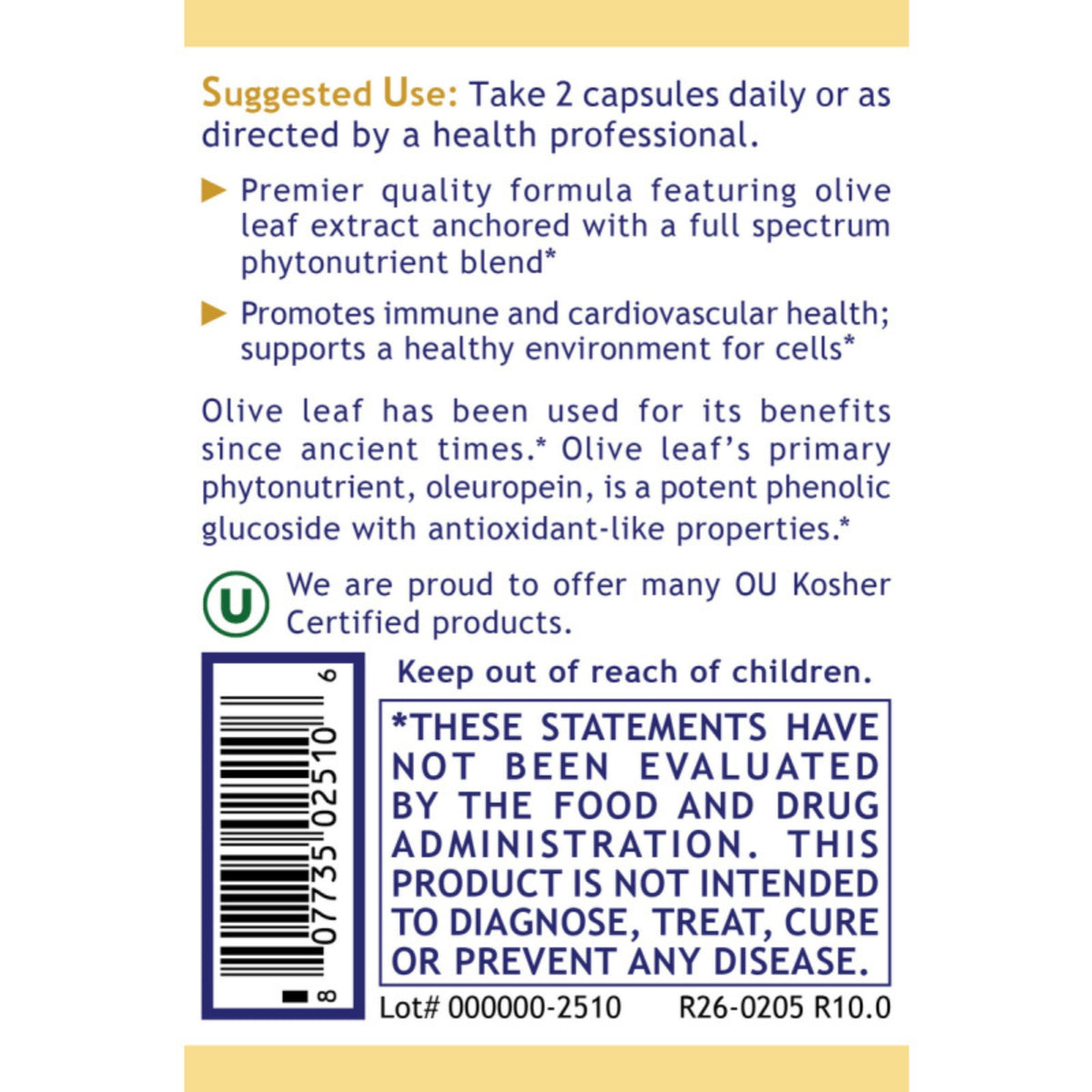 Premier Research Labs, Olive Leaf Immune™, 60 Plant-Source Capsules UPC 807735025106 | Hilife Vitamins