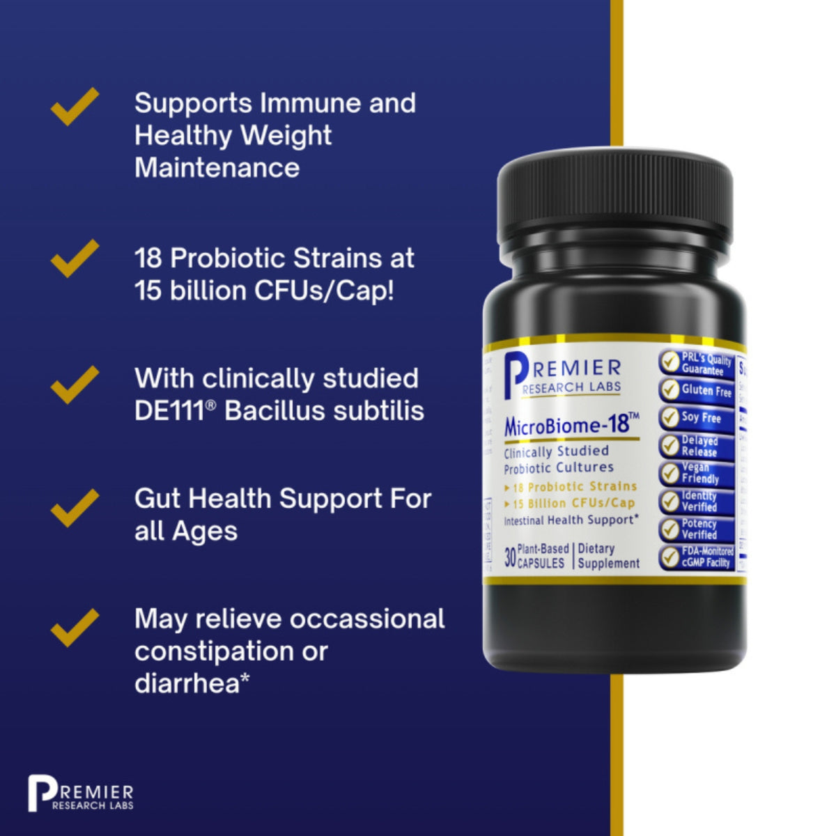 Premier Research Labs, MicroBiome-18™, 30 Plant-Source Capsules UPC 807735026851 | Hilife Vitamins