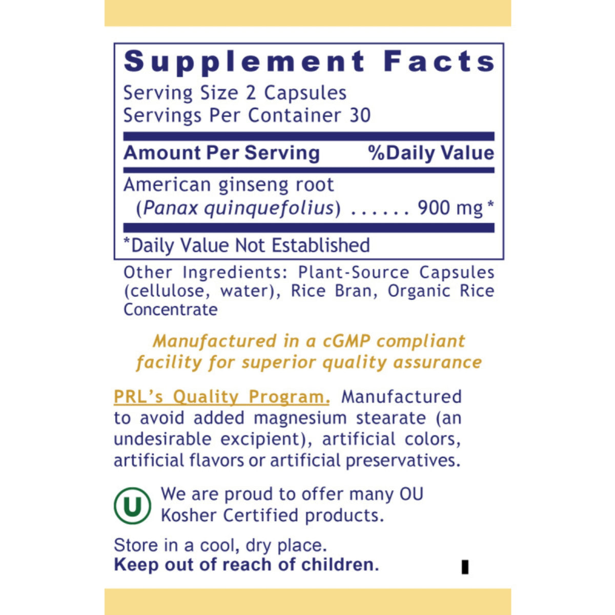 Premier Research Labs, American Ginseng, 60 Plant-Source Capsules UPC 807735028503 | Hilife Vitamins
