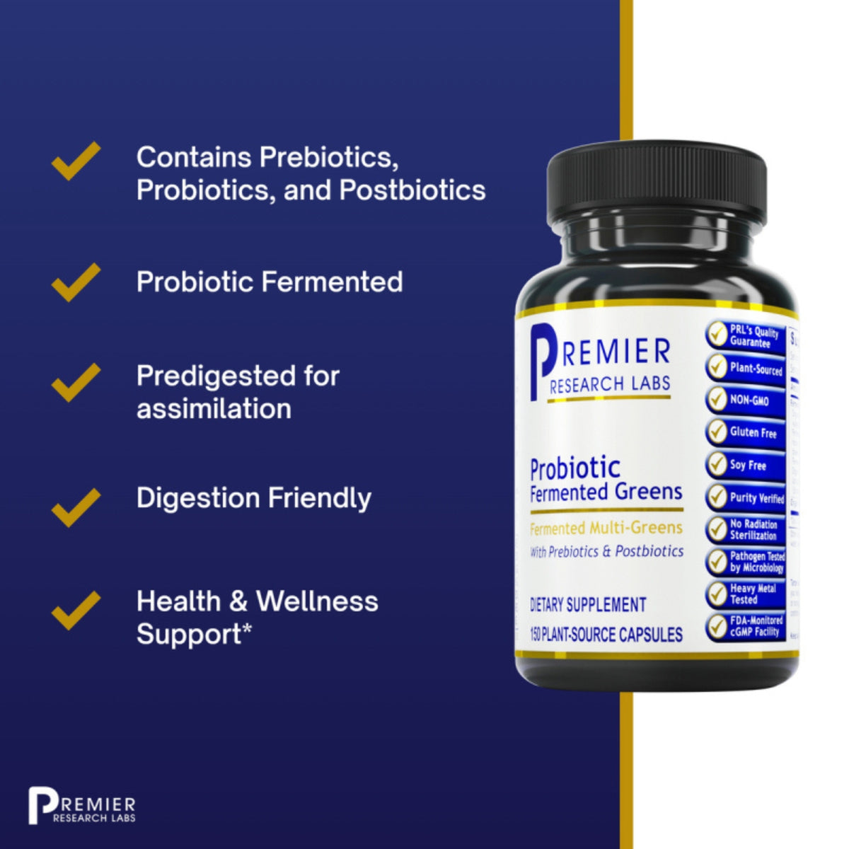 Premier Research Labs, Probiotic Fermented Greens, 150 Plant-Source Capsules UPC 807735029050 | Hilife Vitamins