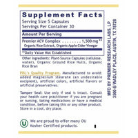 Premier Research Labs, Premier, Apple Cider Vinegar, 150 Plant Source Capsules UPC 807735029401 | Hilife Vitamins