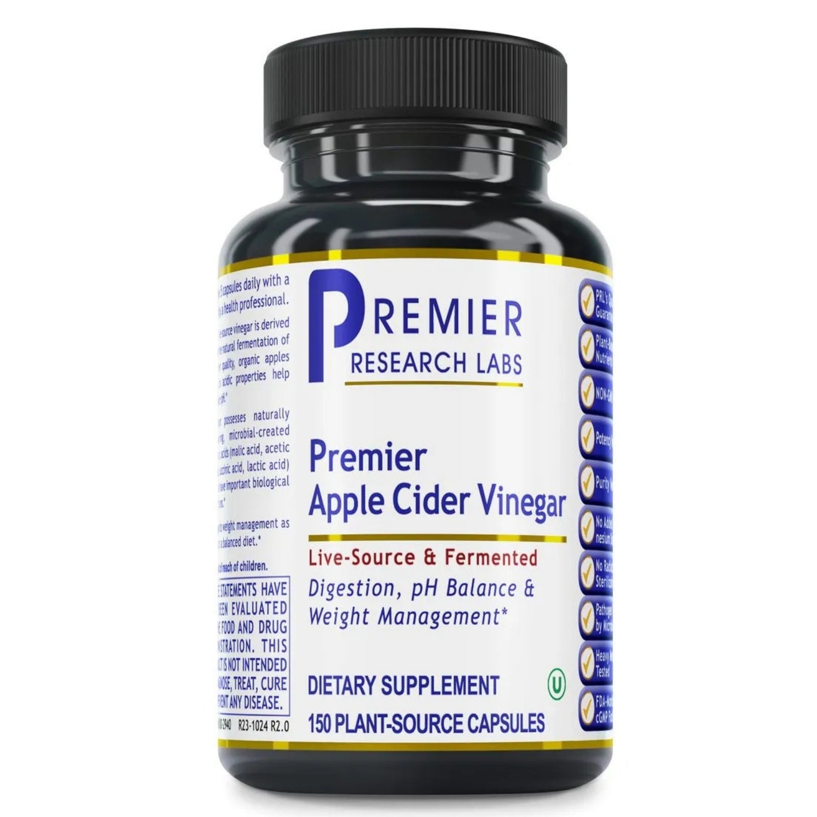 Premier Research Labs, Premier, Apple Cider Vinegar, 150 Plant Source Capsules UPC 807735029401 | Hilife Vitamins