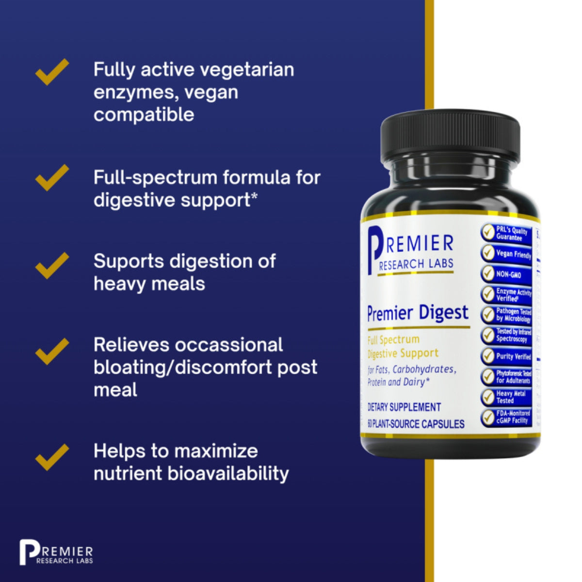 Premier Research Labs, Premier Digest, 60 Plant-Source Capsules UPC 807735029456 | Hilife Vitamins