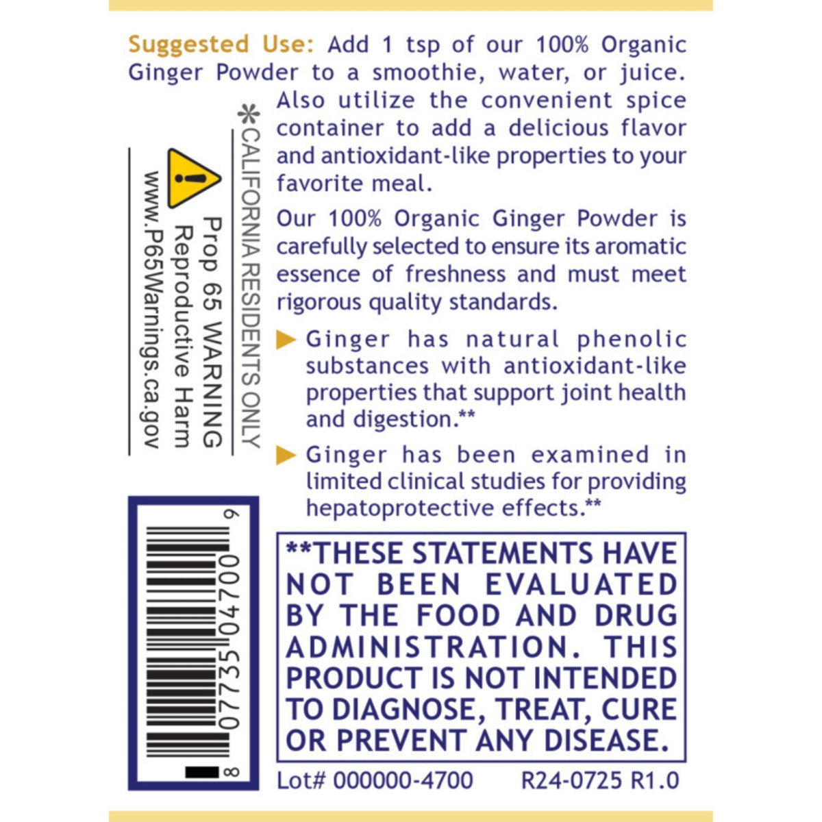 Premier Research Labs, 100% Organic Ginger Powder, 4.6 oz (130 g) UPC 807735047009 | Hilife Vitamins