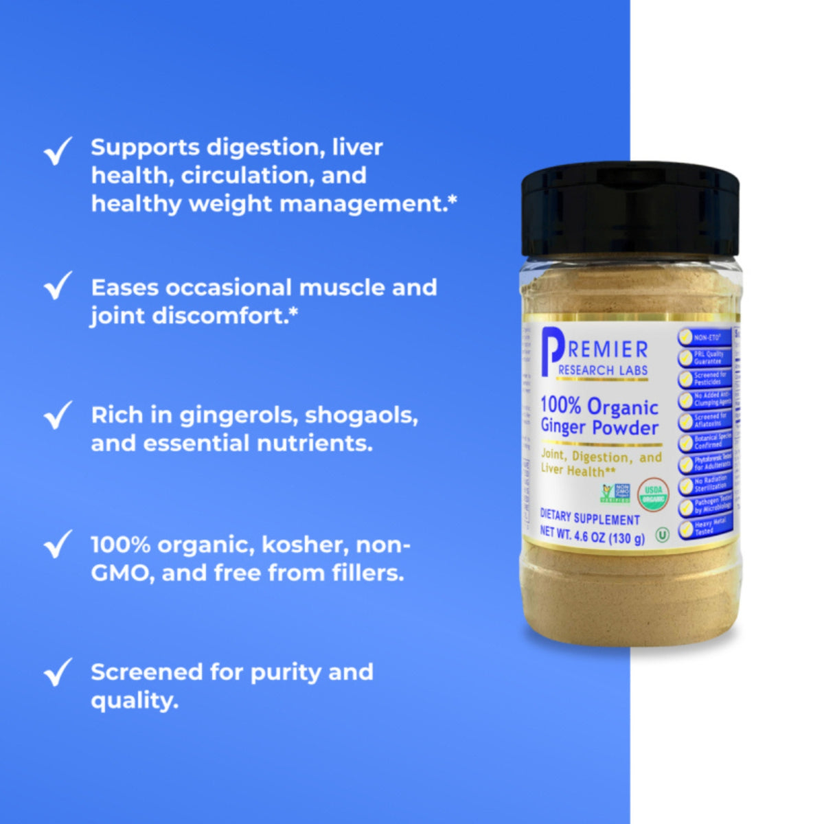 Premier Research Labs, 100% Organic Ginger Powder, 4.6 oz (130 g) UPC 807735047009 | Hilife Vitamins
