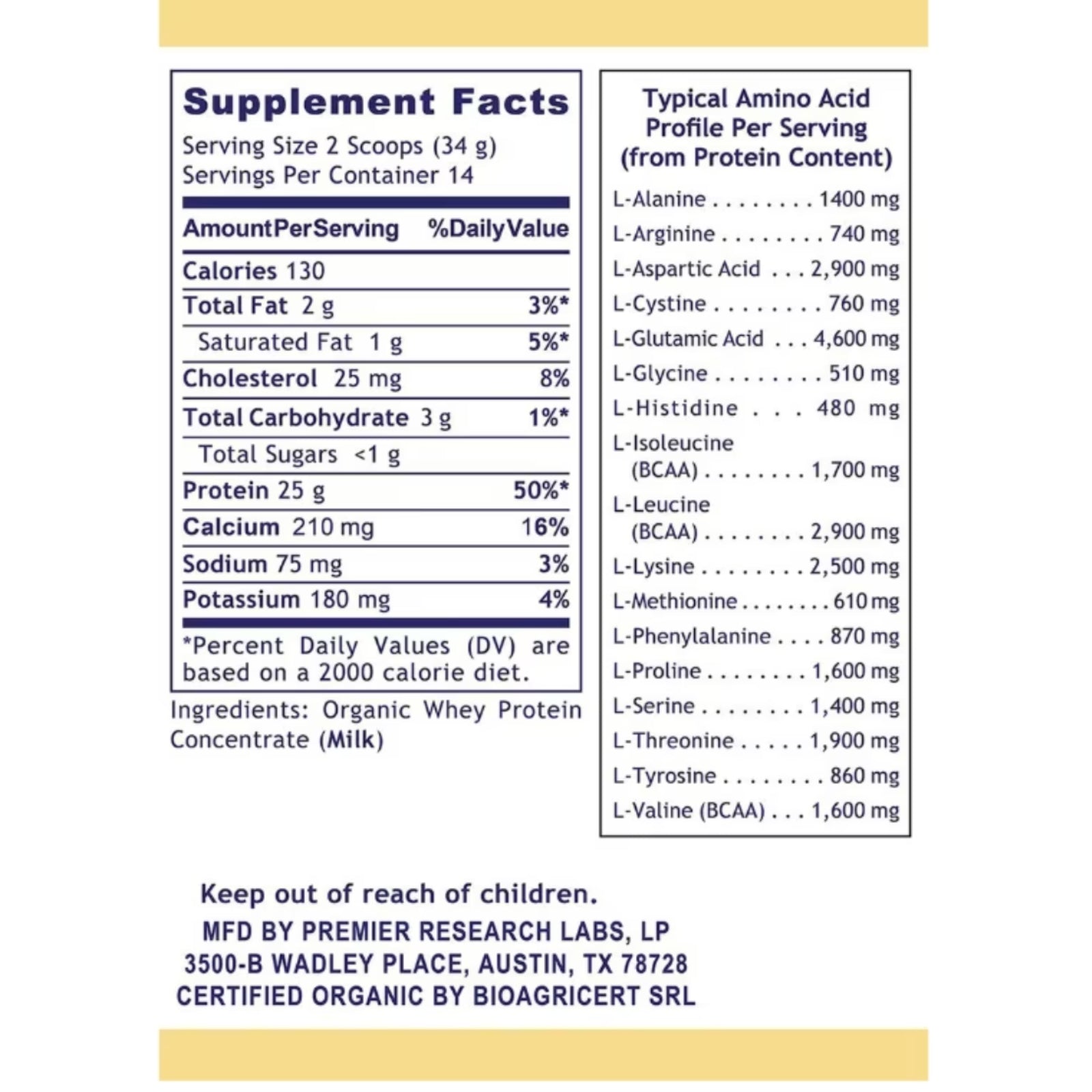 Premier Research Labs, 100% Organic Whey Protein, 16.8 oz (476 g) UPC 807735409555 | Hilife Vitamins