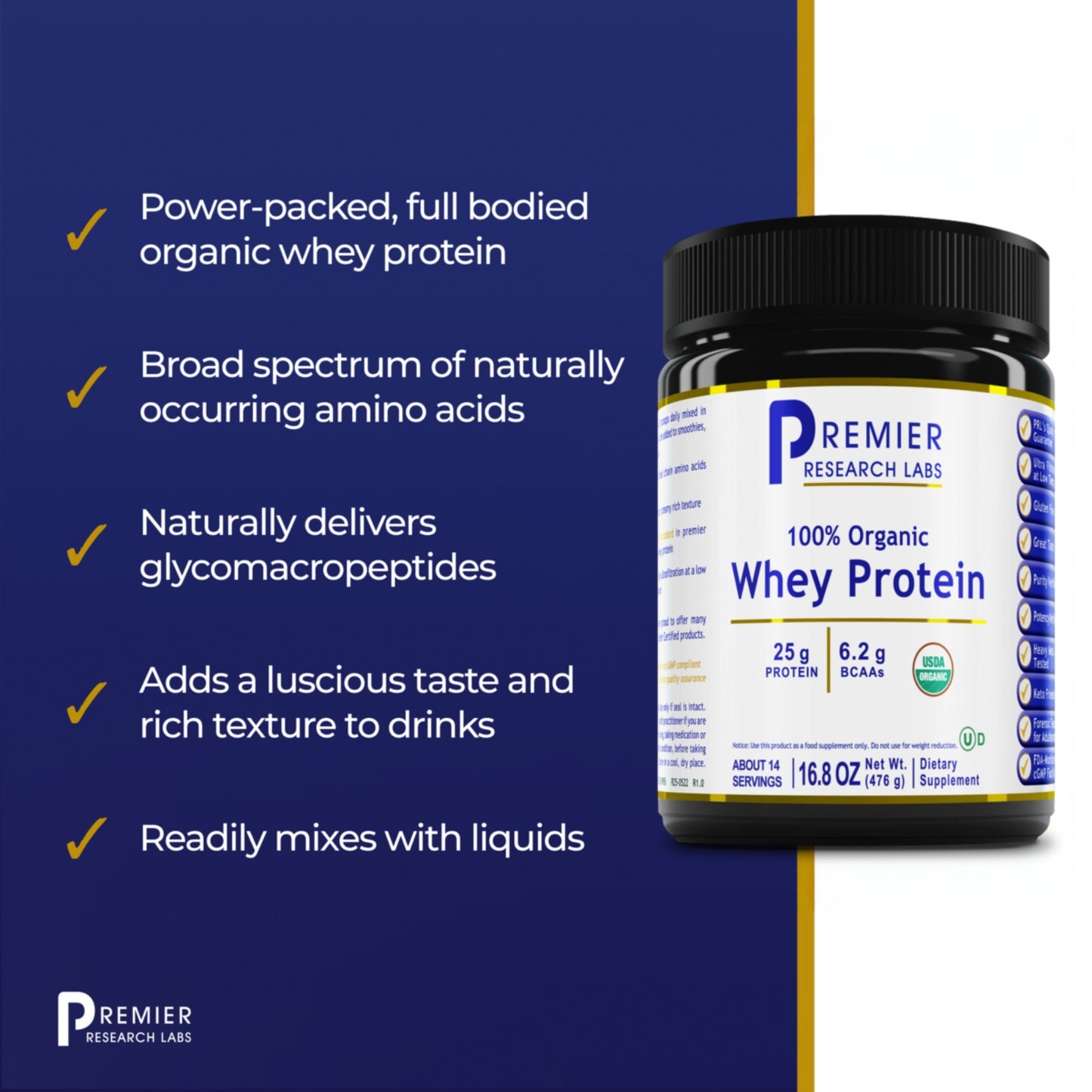 Premier Research Labs, 100% Organic Whey Protein, 16.8 oz (476 g) UPC 807735409555 | Hilife Vitamins