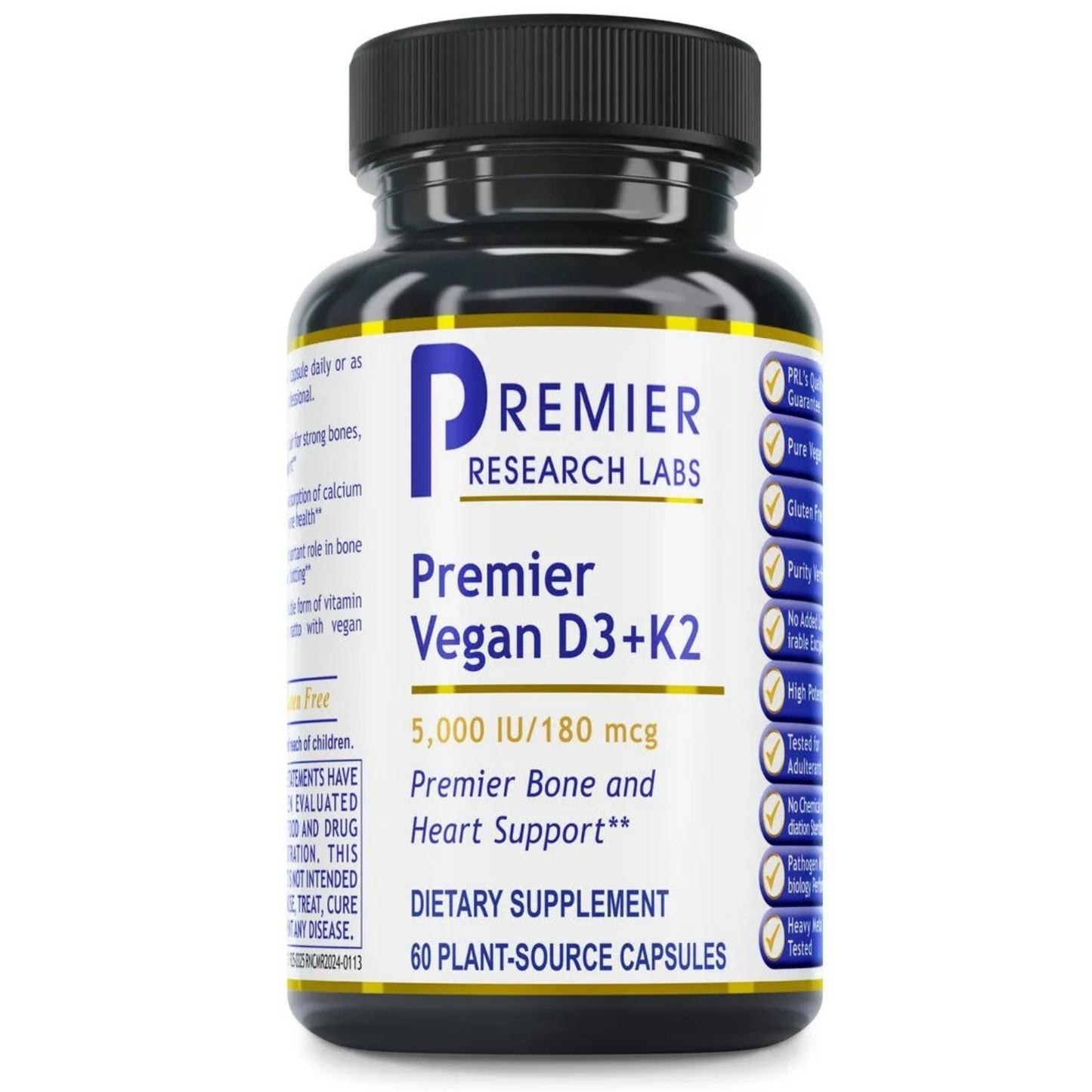 Premier Research Labs, Premier Vegan Vitamin D3 + K2, 60 Plant-Source Capsules - 807735712105 | Hilife Vitamins