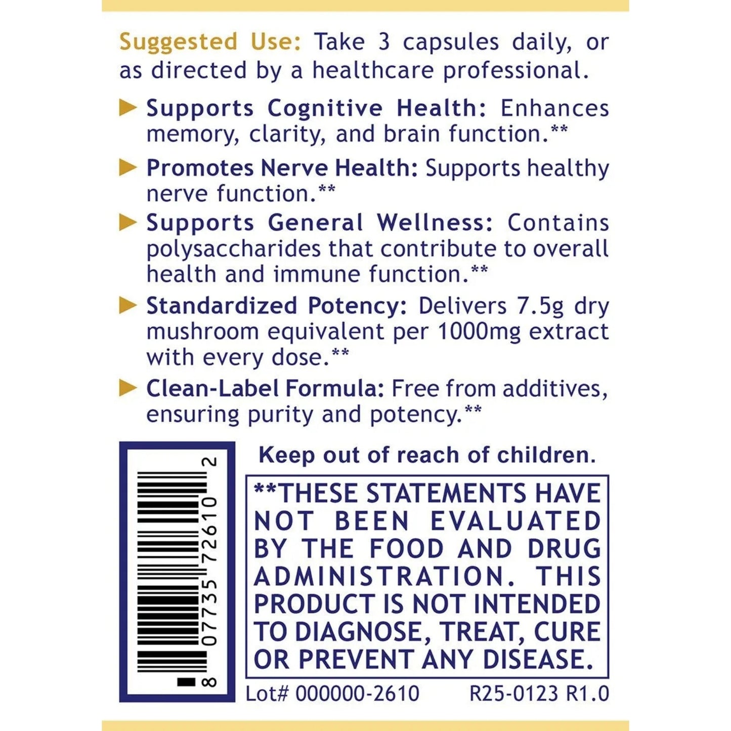 Premier Research Labs, Lion's Mane, 90 Plant-Source Capsules UPC 807735726102 | HiLife Vitamins