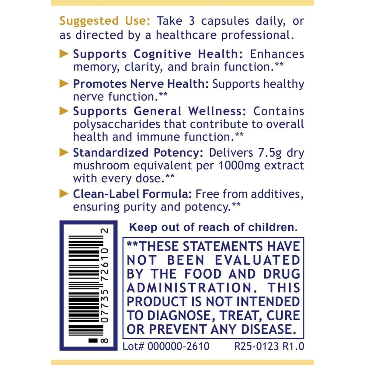 Premier Research Labs, Lion's Mane, 90 Plant-Source Capsules UPC 807735726102 | Hilife Vitamins