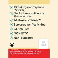 Premier Research Labs, Organic Cayenne Spice Powder, 1.5 oz (42 g) UPC 807735747107 | Hilife Vitamins