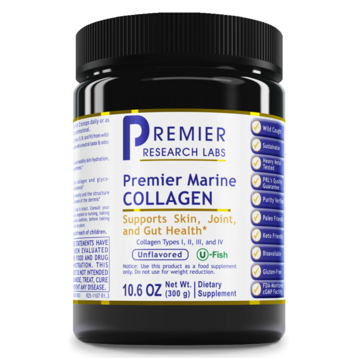 Premier Research Labs, Premier Marine Collagen, Unflavored, 10.6 oz (300 g) UPC 807735755010 | Hilife Vitamins