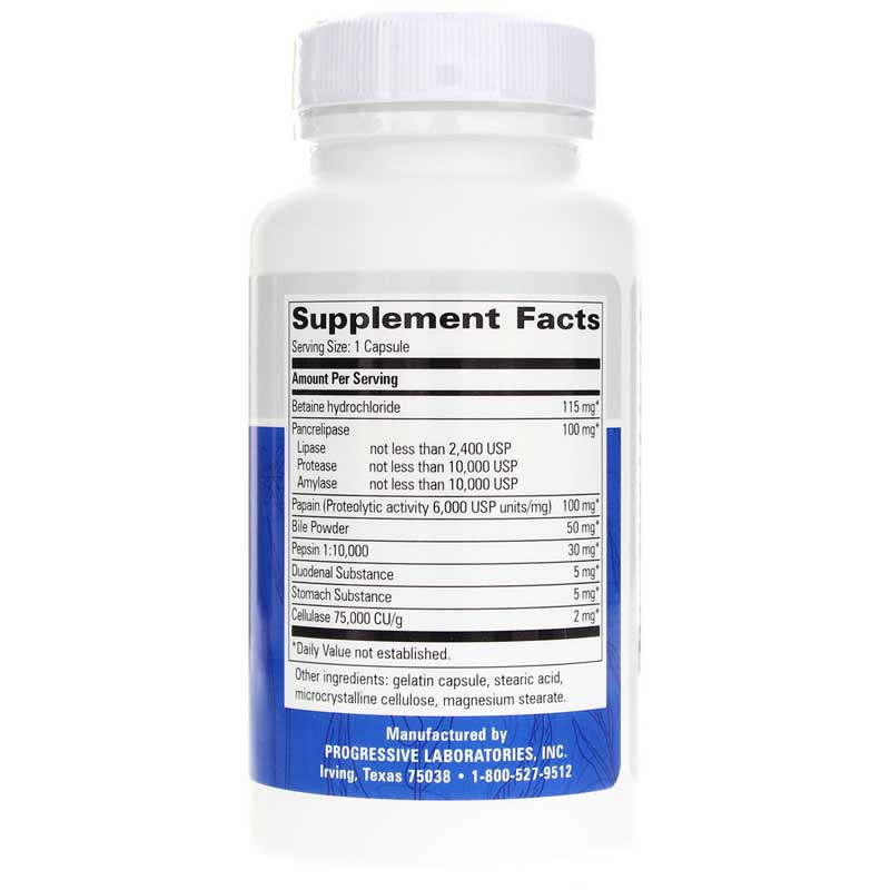 Progressive Laboratories, Digestin, 60 Capsules UPC 351821009872 | HiLife Vitamins