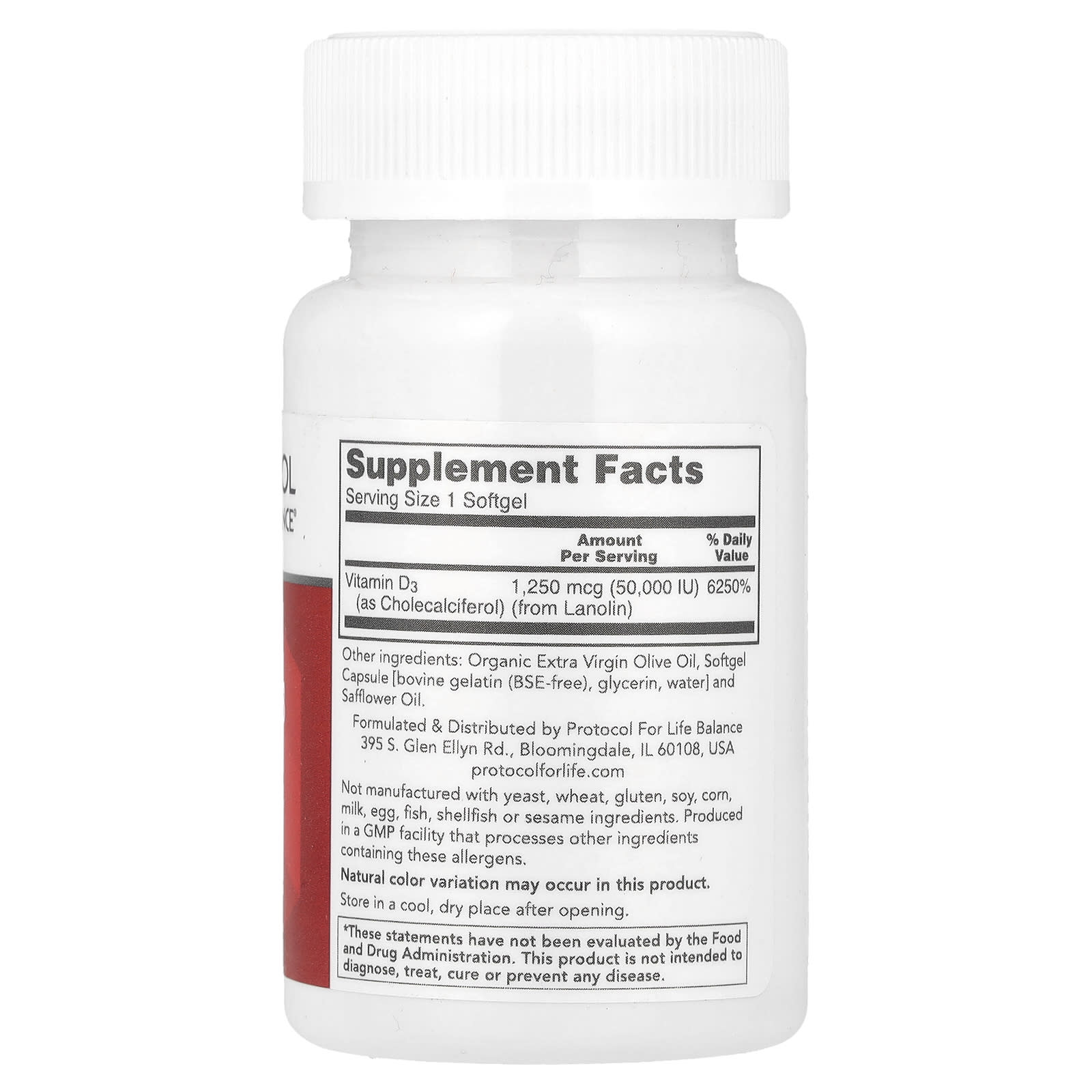 Protocol For Life Balance, Vitamin D3 50,000 IU, 12 Softgels UPC 707359103771 | HiLife Vitamins