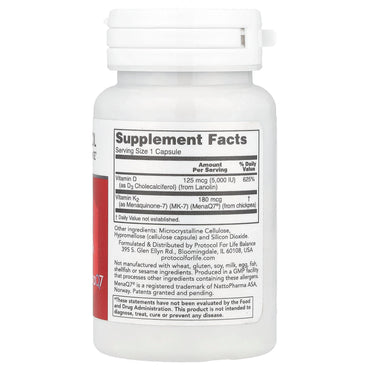 Protocol For Life Balance, K2 MK-7 & D3, 60 Capsules UPC 707359103849 | HiLife Vitamins