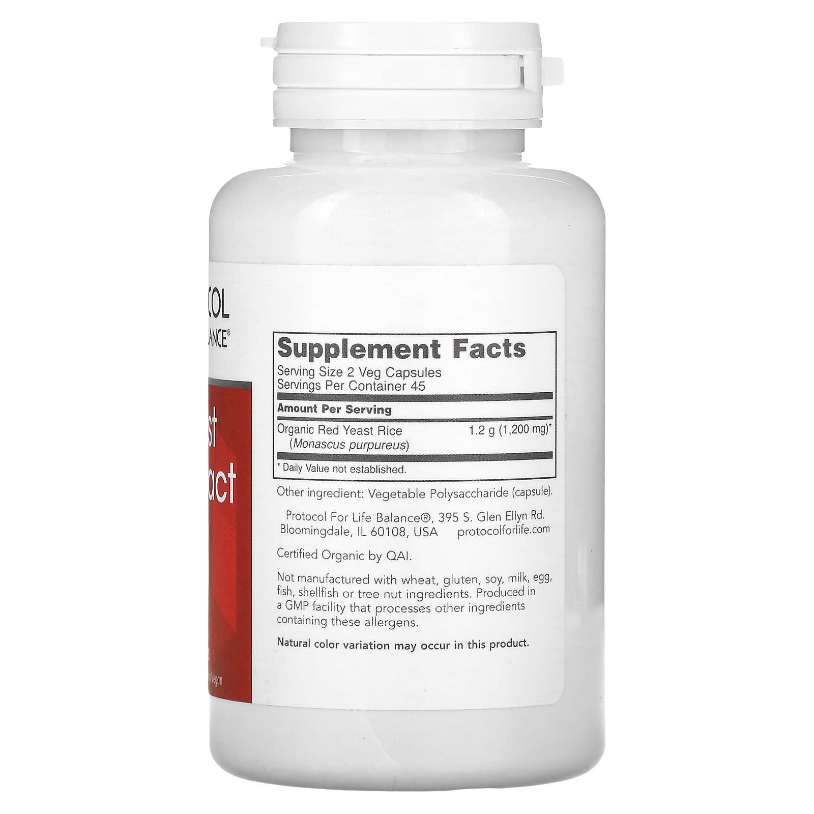 Protocol For Life Balance, Red Yeast Rice Extract, 600 mg, 90 Veg Capsules UPC 707359135000 | Hilife Vitamins