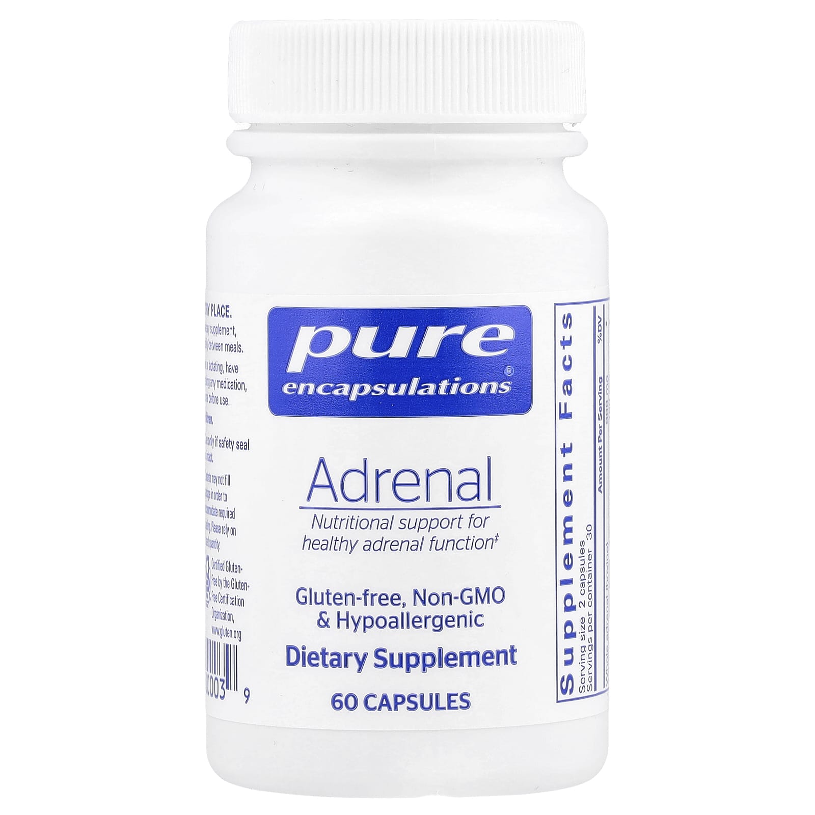 Pure Encapsulations, Adrenal, 60 Capsules UPC 766298000039 | HiLife Vitamins
