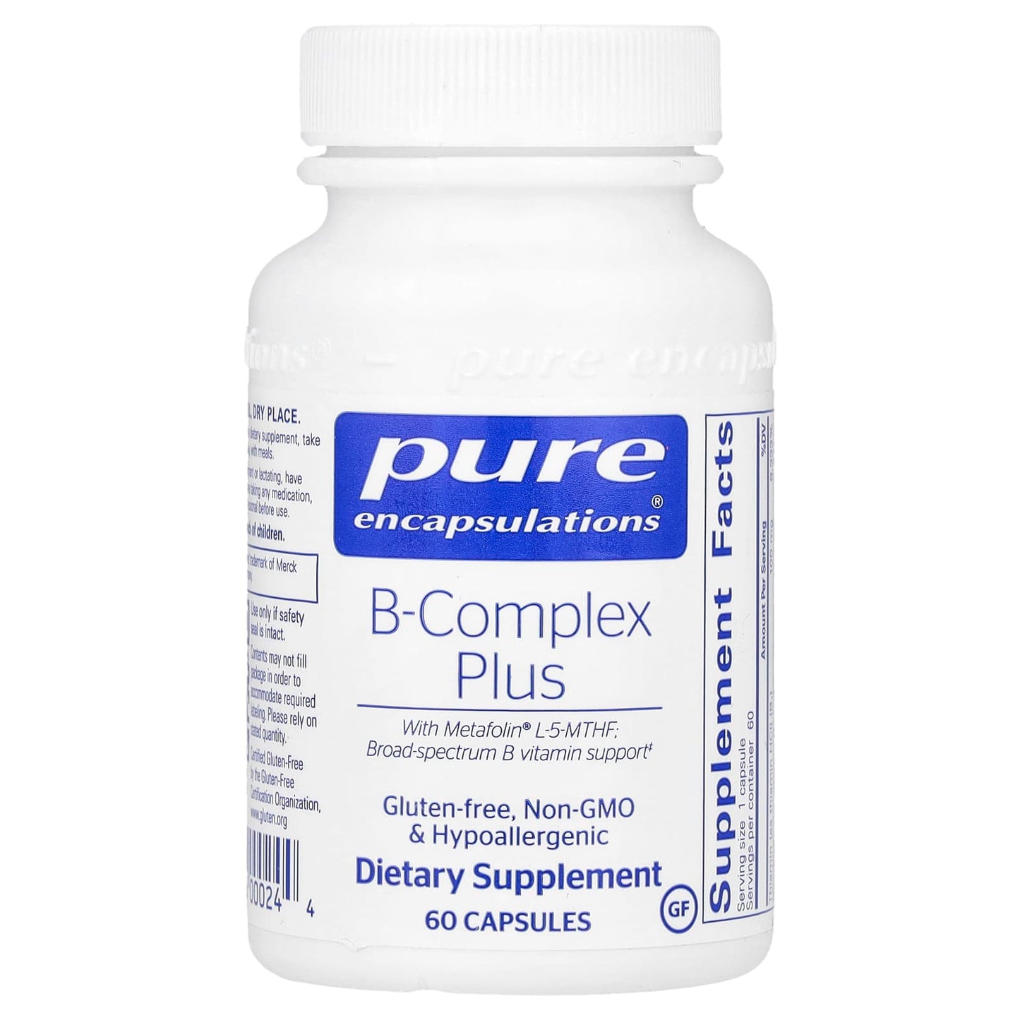 Pure Encapsulations, B-Complex Plus, 60 Capsules UPC 766298000244 | HiLife Vitamins